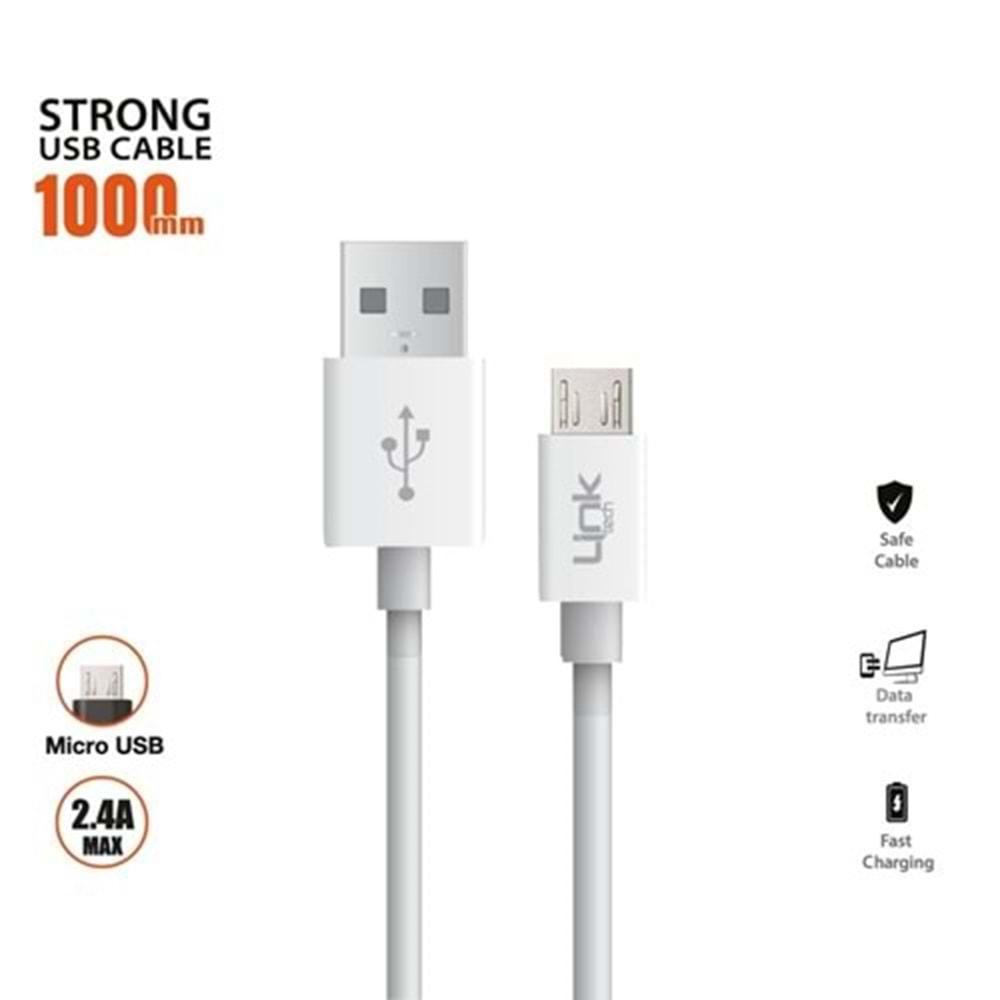 LİNK TECH K558 STRONG MICRO USB 2.4A 1000MM ŞARJ SENKRONİZASYON KABLOSU