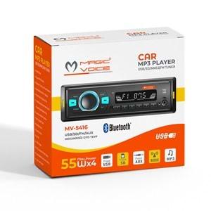 MAGICVOICE MV-5416 ÇİFT USB-SD-FM-AUX-BLUETOOTH UK LI MEKANİKSİZ OTO TEYP 4 X 55 WATT