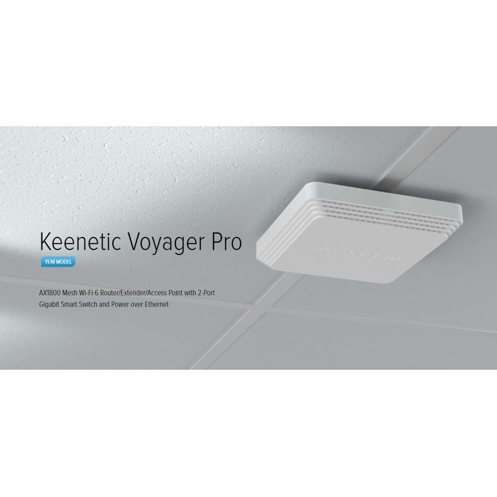 KEENETIC VOYAGER PRO 2 Port 10/100/1000 AX1800 2.4/5 Ghz 1800 Mbps 4dBi PoE Wifi 6 Wpa3 Vpn Mesh Fiber Router Access Point KN-3510